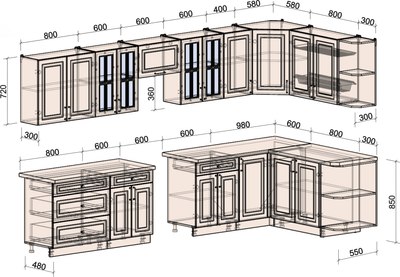 Кухонный гарнитур Интерлиния Мила Шато 1.7x3.6 PR