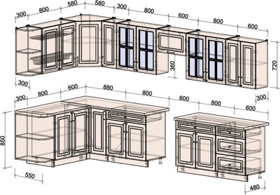 Кухонный гарнитур Интерлиния Мила Шато 1.7x3.7 LV