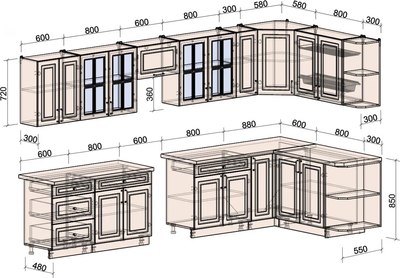 Кухонный гарнитур Интерлиния Мила Шато 1.7x3.7 PR