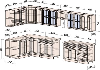 Кухонный гарнитур Интерлиния Мила Шато 1.7x3.8 LV