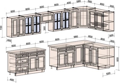 Кухонный гарнитур Интерлиния Мила Шато 1.7x3.8 PR