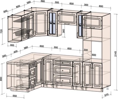 Кухонный гарнитур Интерлиния Мила Шато 1.68x2.4 ВТ LV
