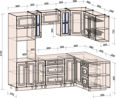 Кухонный гарнитур Интерлиния Мила Шато 1.68x2.4 ВТ PR