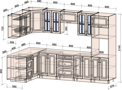 Кухонный гарнитур Интерлиния Мила Шато 1.68x3.0 ВТ LV