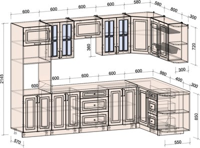 Кухонный гарнитур Интерлиния Мила Шато 1.68x3.0 ВТ PR