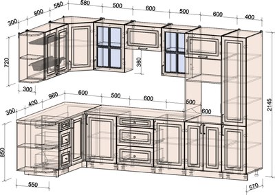Кухонный гарнитур Интерлиния Мила Шато 1.68x3.2 ВТ LV