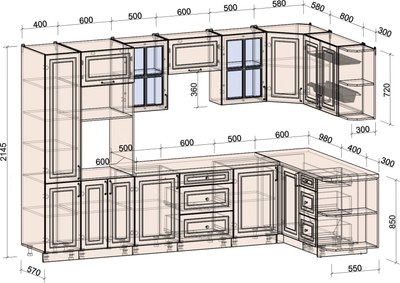 Кухонный гарнитур Интерлиния Мила Шато 1.68x3.2 ВТ PR