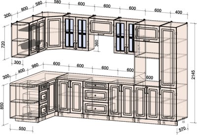 Кухонный гарнитур Интерлиния Мила Шато 1.68x3.4 ВТ LV
