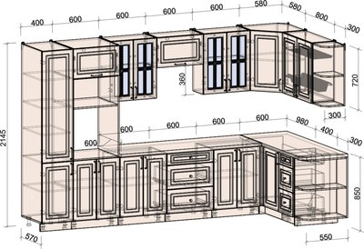 Кухонный гарнитур Интерлиния Мила Шато 1.68x3.4 ВТ PR