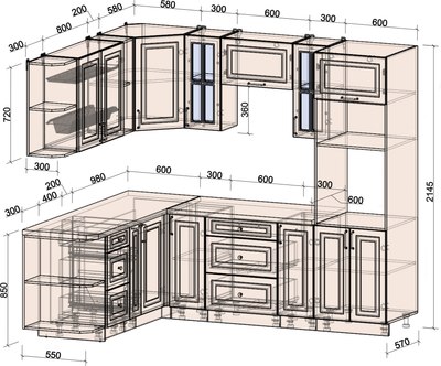 Кухонный гарнитур Интерлиния Мила Шато 1.88x2.4 ВТ LV