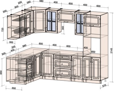 Кухонный гарнитур Интерлиния Мила Шато 1.88x2.6 ВТ LV