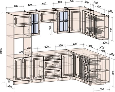 Кухонный гарнитур Интерлиния Мила Шато 1.88x2.6 ВТ PR
