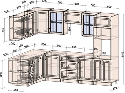 Кухонный гарнитур Интерлиния Мила Шато 1.88x2.8 ВТ LV