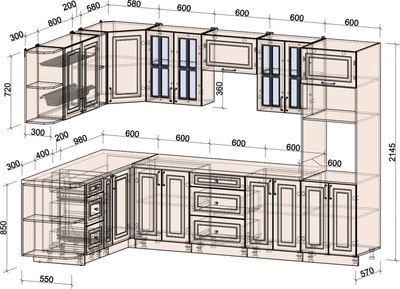 Кухонный гарнитур Интерлиния Мила Шато 1.88x3.0 ВТ LV