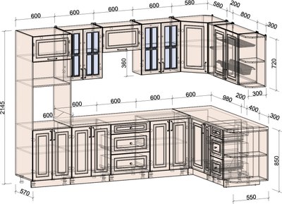 Кухонный гарнитур Интерлиния Мила Шато 1.88x3.0 ВТ PR