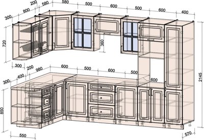 Кухонный гарнитур Интерлиния Мила Шато 1.88x3.2 ВТ LV