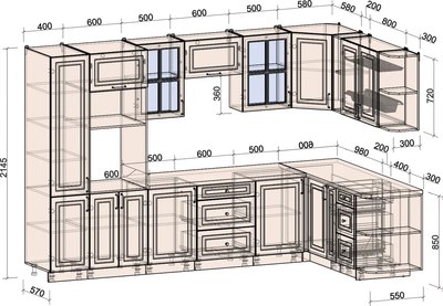Кухонный гарнитур Интерлиния Мила Шато 1.88x3.2 ВТ PR