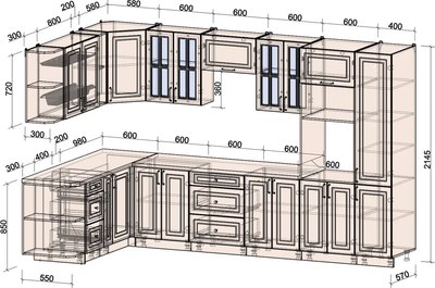 Кухонный гарнитур Интерлиния Мила Шато 1.88x3.4 ВТ LV
