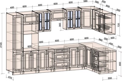 Кухонный гарнитур Интерлиния Мила Шато 1.88x3.4 ВТ PR