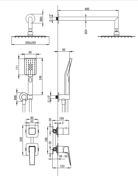 Душевая система со смесителем Deante Blur NQL 09YK