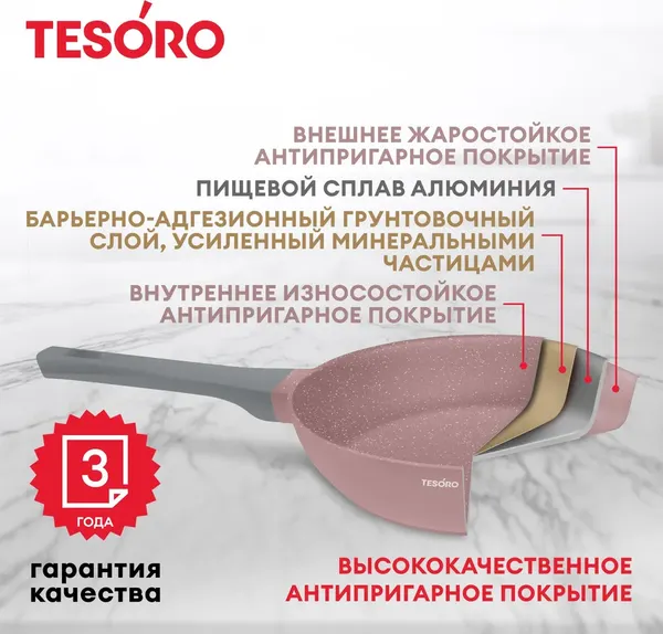 Сковорода Tesoro Florence Total Pink TF1624tp