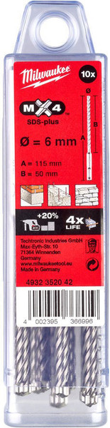 Набор буров Milwaukee SDS+ MX4 6x115 / 4932352042 - фото