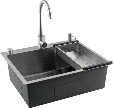 Мойка кухонная со смесителем Futur FK 5550 Eco Embossing Pop-up Mixer plus (сатин) - фото