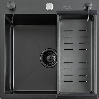 Мойка кухонная Futur FK 5050 Eco Embossing Pop-up Standart (черный нано) - фото