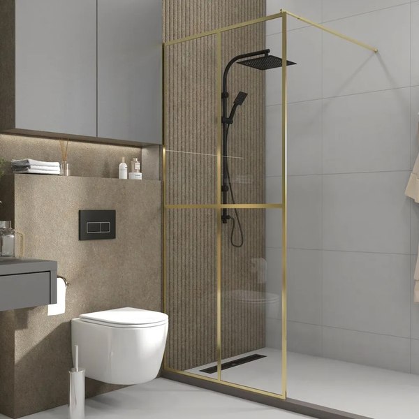 Душевая стенка Teymi Helmi 90x200 / T00304 (прозрачное стекло/золото глянцевый)