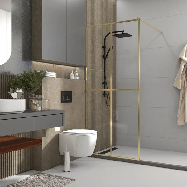 Душевая стенка Teymi Helmi 90x200 / T00304 (прозрачное стекло/золото глянцевый)
