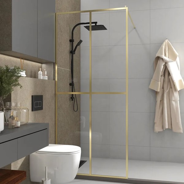 Душевая стенка Teymi Helmi 90x200 / T00304 (прозрачное стекло/золото глянцевый)