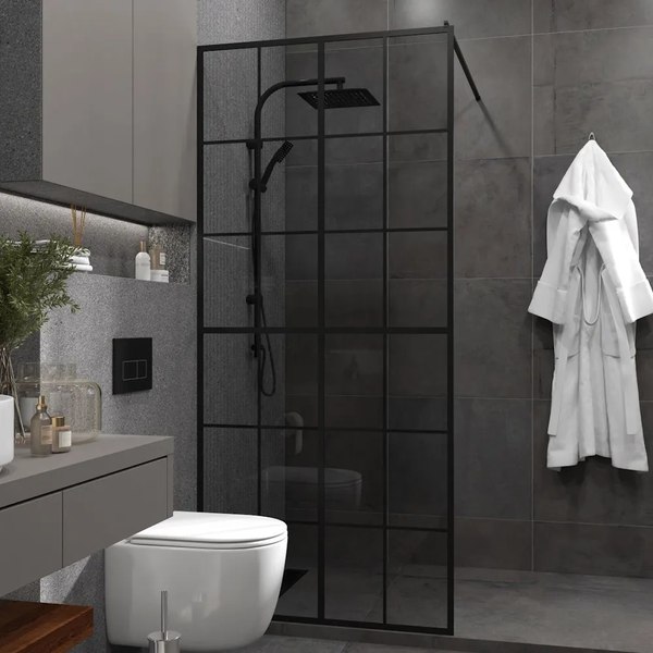 Душевая стенка Teymi Helmi 90x200 / T00311 (тонированное стекло/черный матовый)