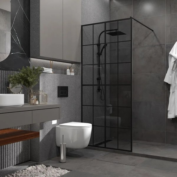 Душевая стенка Teymi Helmi 90x200 / T00311 (тонированное стекло/черный матовый)