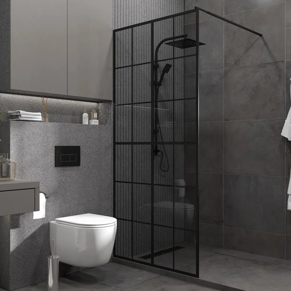 Душевая стенка Teymi Helmi 90x200 / T00311 (тонированное стекло/черный матовый)