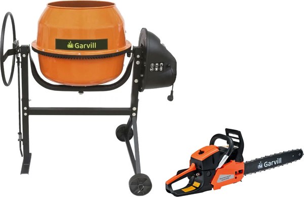 Бетономешалка Garvill БСЭ-120 + Бензопила цепная CS45K - фото