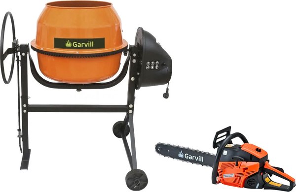Бетономешалка Garvill БСЭ-140 + Бензопила цепная CS58K - фото