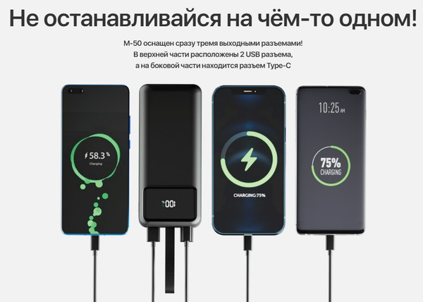 Портативное зарядное устройство Olmio M-50 50000mAh