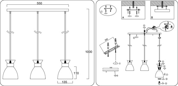 Люстра Ambrella TR8466/3 WH/FGD