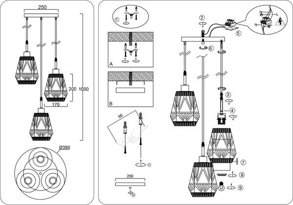Люстра Ambrella TR8522/3 BK/SB