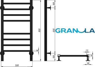 Полотенцесушитель электрический GRANULA Квадро Сплит 50х80