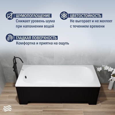 Ванна акриловая Lauter Sophia 140 / 21205140 (с ножками, черным подголов, черным лиц. и торц. экраном)