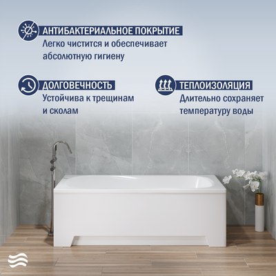 Ванна акриловая Lauter Sophia 150 / 21205150 (с серым подголовником)