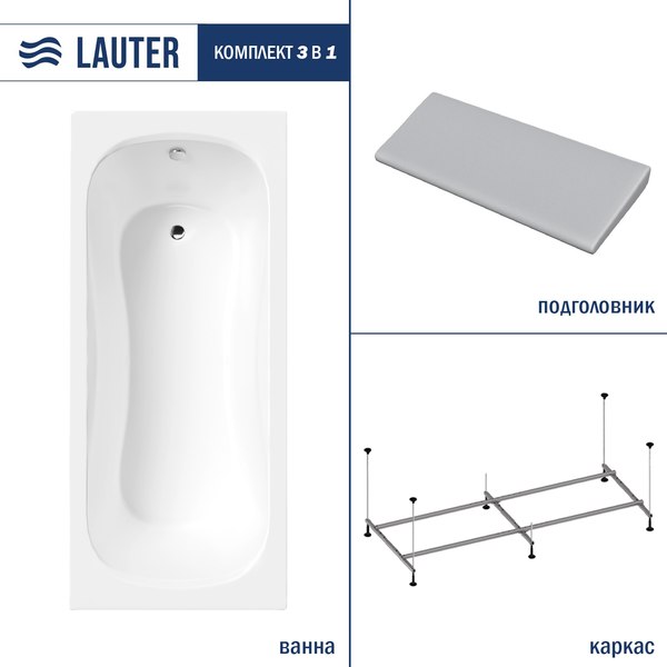Ванна акриловая Lauter Sophia 170 / 21205170 (с каркасом, серым подголовником)