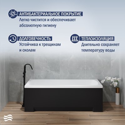 Ванна акриловая Lauter Bianca 140 / 21207140 (с каркасом, черным подголовником, черным лиц.экраном)