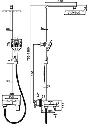 Душевая система со смесителем Ledeme L2492D