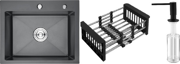 Мойка кухонная Schtoff Best Black 6050 + KR-1 Black + SD-1 Black - фото