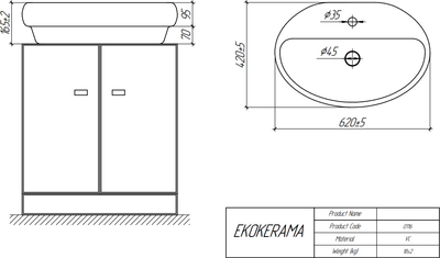 Тумба с умывальником Brevita Elche 80 / ELC-0080-0302Я+0116