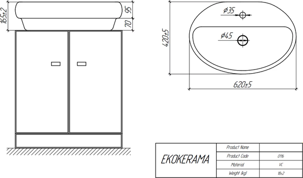 Тумба с умывальником Brevita Elche 80 / ELC-01080-0502Я+0116