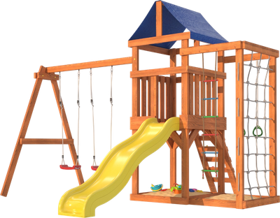 Игровой комплекс National Tree Company Fun Land с сеткой стенкой и качелями / ДКПМ - фото