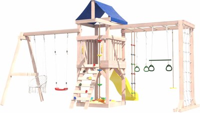 Игровой комплекс National Tree Company Fun Land для улицы/дачи с сеткой, рукоходом и качелями / ДНПМ-11 - фото